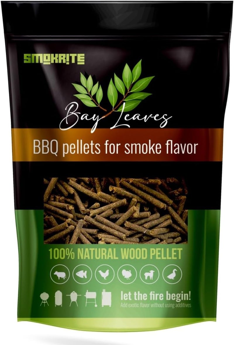 SMOKRITE : Bay Leaves Wood Pellets for Smoker Grills, All 100% Natural Hard Wood BBQ Pellets for Outdoor Grills, Smoke, Roast, Burns Up to 30 Hours of Smoking 0.5 kg - Image 1